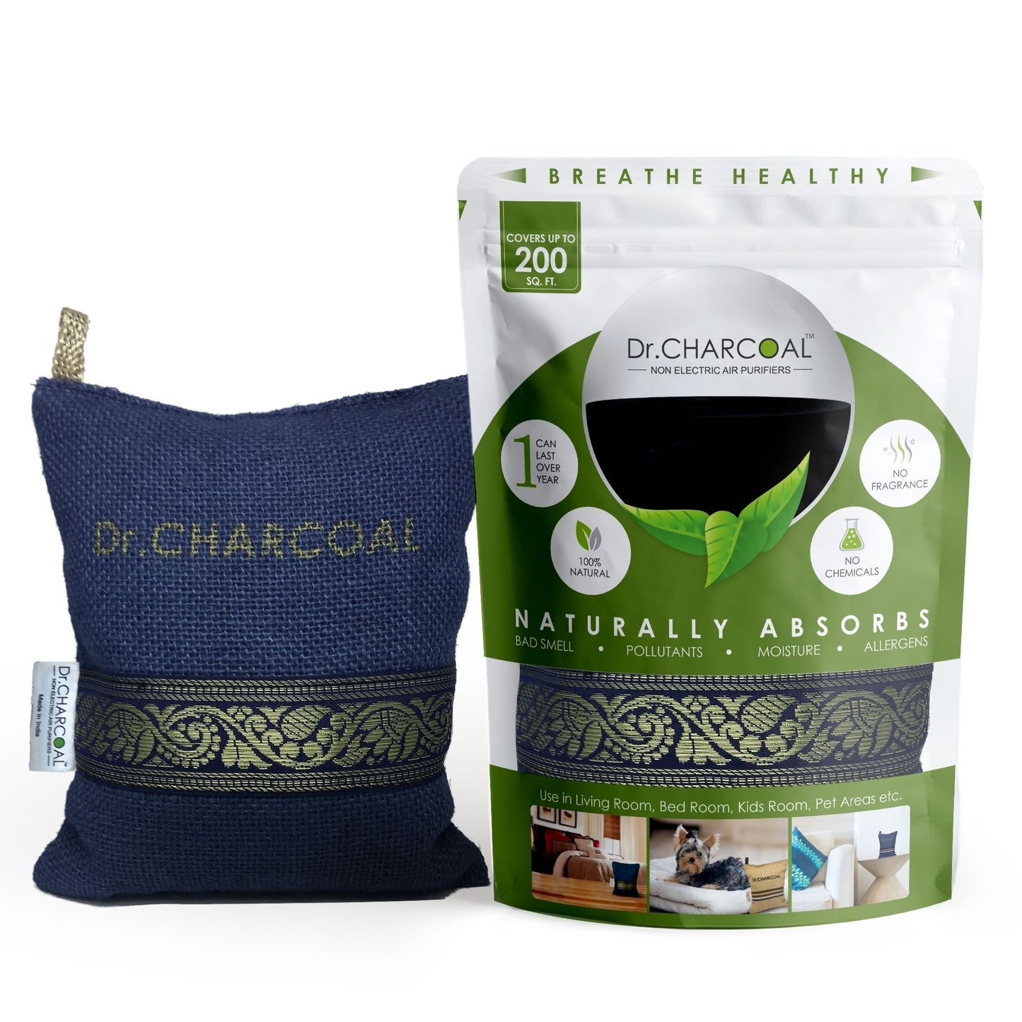 Dr. CHARCOAL Air Purifier Bags to Deodorize and Dehumidify  Living Room, Bedroom, Pet Areas (500g)