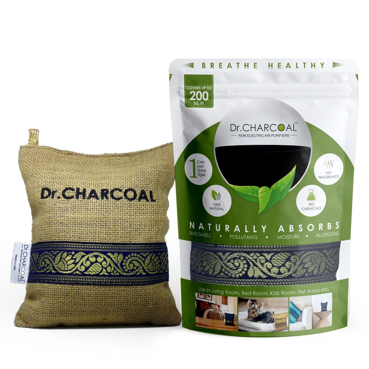 Dr. CHARCOAL Air Purifier Bags to Deodorize and Dehumidify  Living Room, Bedroom, Pet Areas (500g)